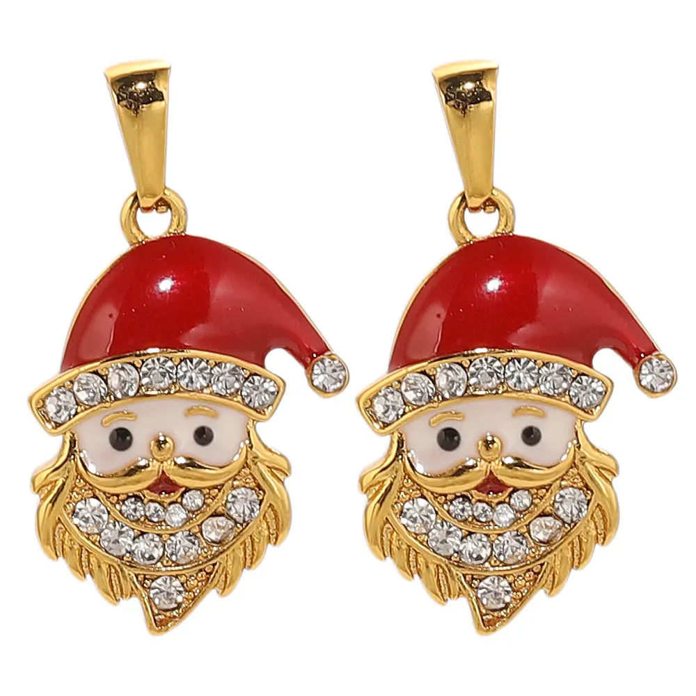 

2pcs Stainless Steel Rhinestones Santa Claus Charms For Jewelry Making Women Necklace DIY Christmas Pendants Jewelry Charm