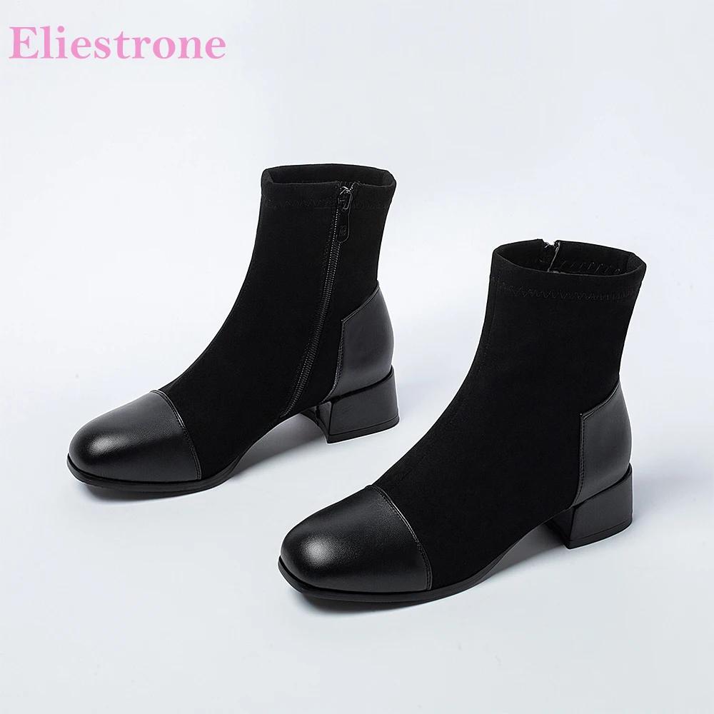 Bottines élégantes pour femme automne 2026, bout rond, talon bloc moyen, chaussures de soirée pour femme, grandes et petites tailles, grandes tailles 12 32 44 48