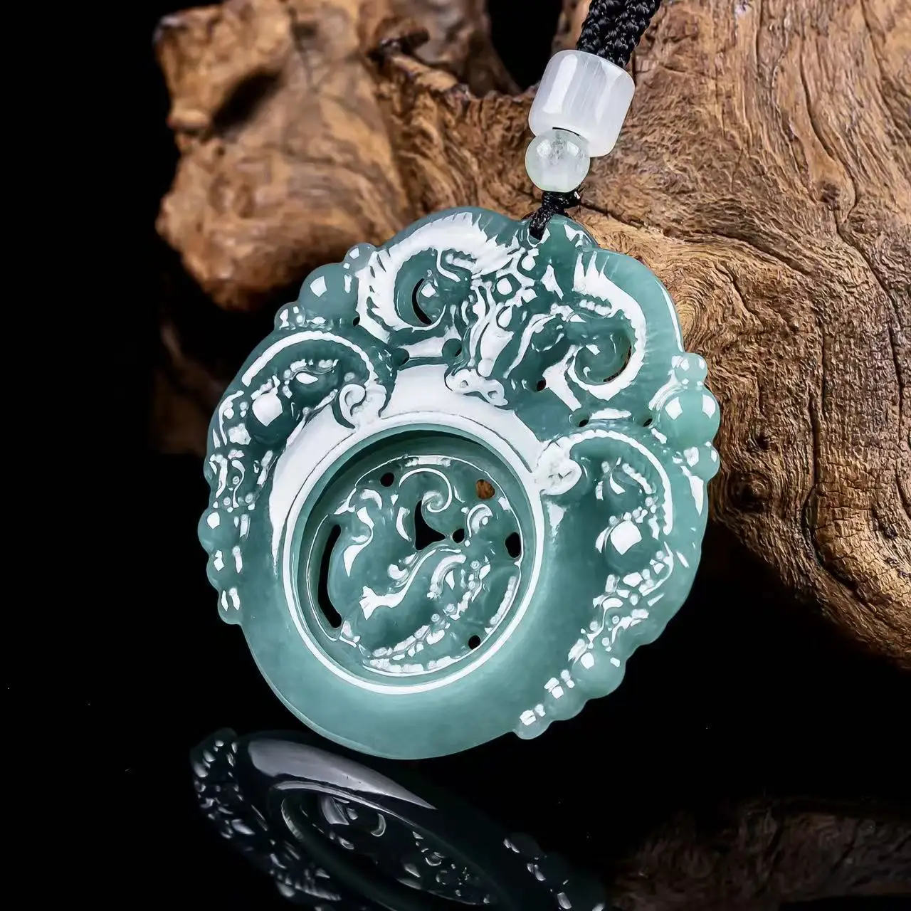 Natural A-grade Jadeite Blue Water Three Sheep Kai Tai Pendant For Men And Women hollowed out carved Jade Pendant Drop Shipping