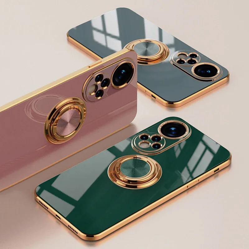 Luxuey Plating Gloss Surface Silicone Phone Case For Honor 300 200 Pro Smar Lite Ultra X9 8 7A B C 360° Rotate Ring Holder Cover