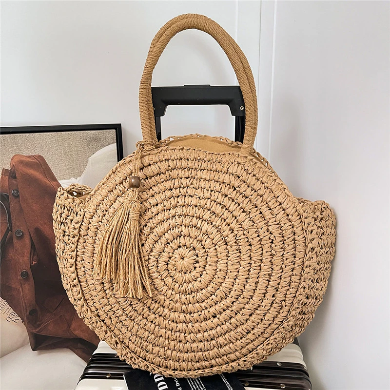 

Летние круглые соломенные сумки для женщин, плетеная сумка через плечо, летняя богемная пляжная сумка, женская вместительная сумка-тоут для путешествий