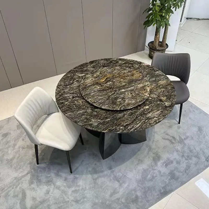 

High-end modern designer round natural luxury stone marble dining table platinum diamond luxury stone dining table round