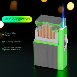 New Sealed Moisture-proof and Pressure-resistant Blue Flame Lighter Luminous Cigarette Box 20 Pieces with Inflatable LighterGift