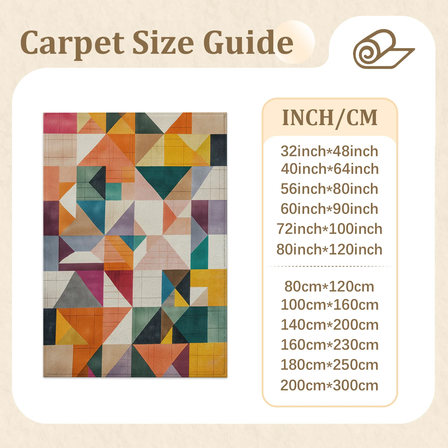 Large Indoor Area Rug, Soft Velvet Low Pile with Non-Slip Dotted Backing, Machine Washable, Mid-Century Modern Geometric Triangle Pattern in Warm Multicolor, Ideal for Living Room, Bedroom, Contemporary Home Decor