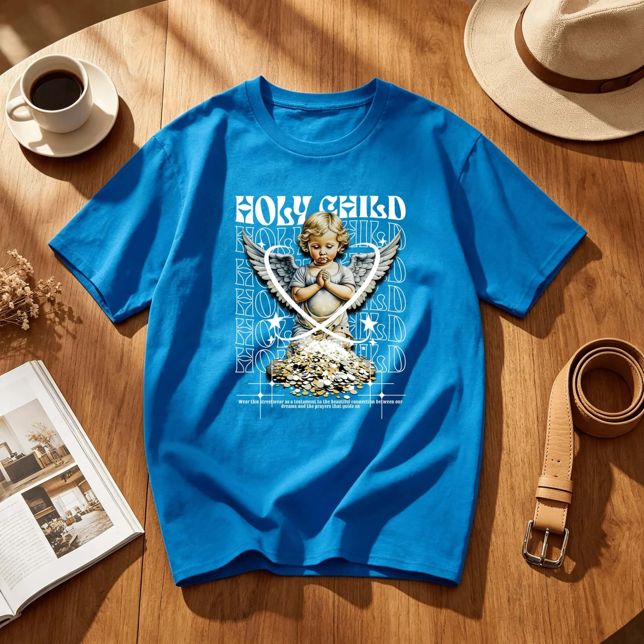Holy Child Praying Angel Artwork Comfortable Stretch Casual Workout Shirt