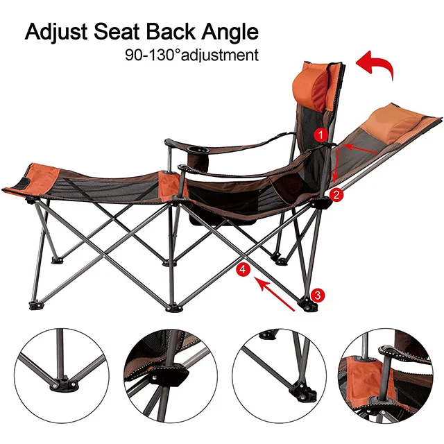 Camping Chair with Footrest Folding Reclining Chair Adults Outdoor Chaise Lounge Chair