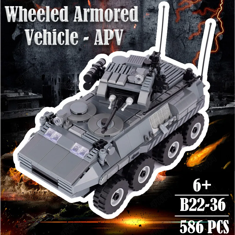 

City Modern Wheeled Armored Vehicle APV Model Building Block Military US Soviet Union Russia Army War Weapon Tank Brick Toy Gift