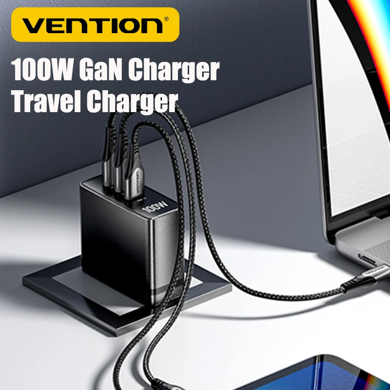 

Vention GaN Charger 100W PD Fast Charging for Laptop USB Type C 4.0 3.0 Portable Travel Charger for Xiaomi MacBook Tablet iPhone