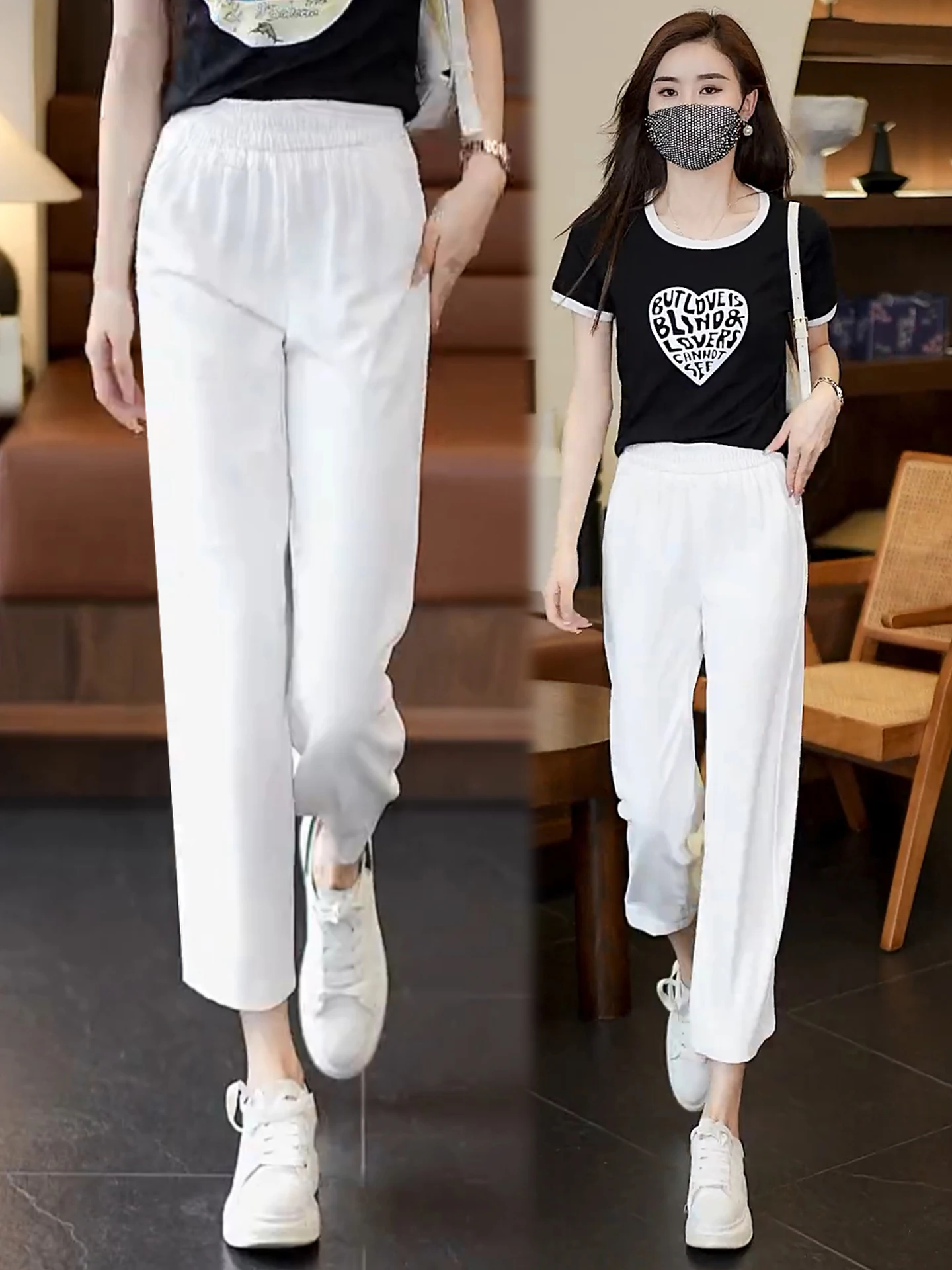 Women's High Waist Straight Leg Pants Summer Thin Ice Silk Drape Casual Loose Wide Leg Pants Comfortable Breathable Polyester...