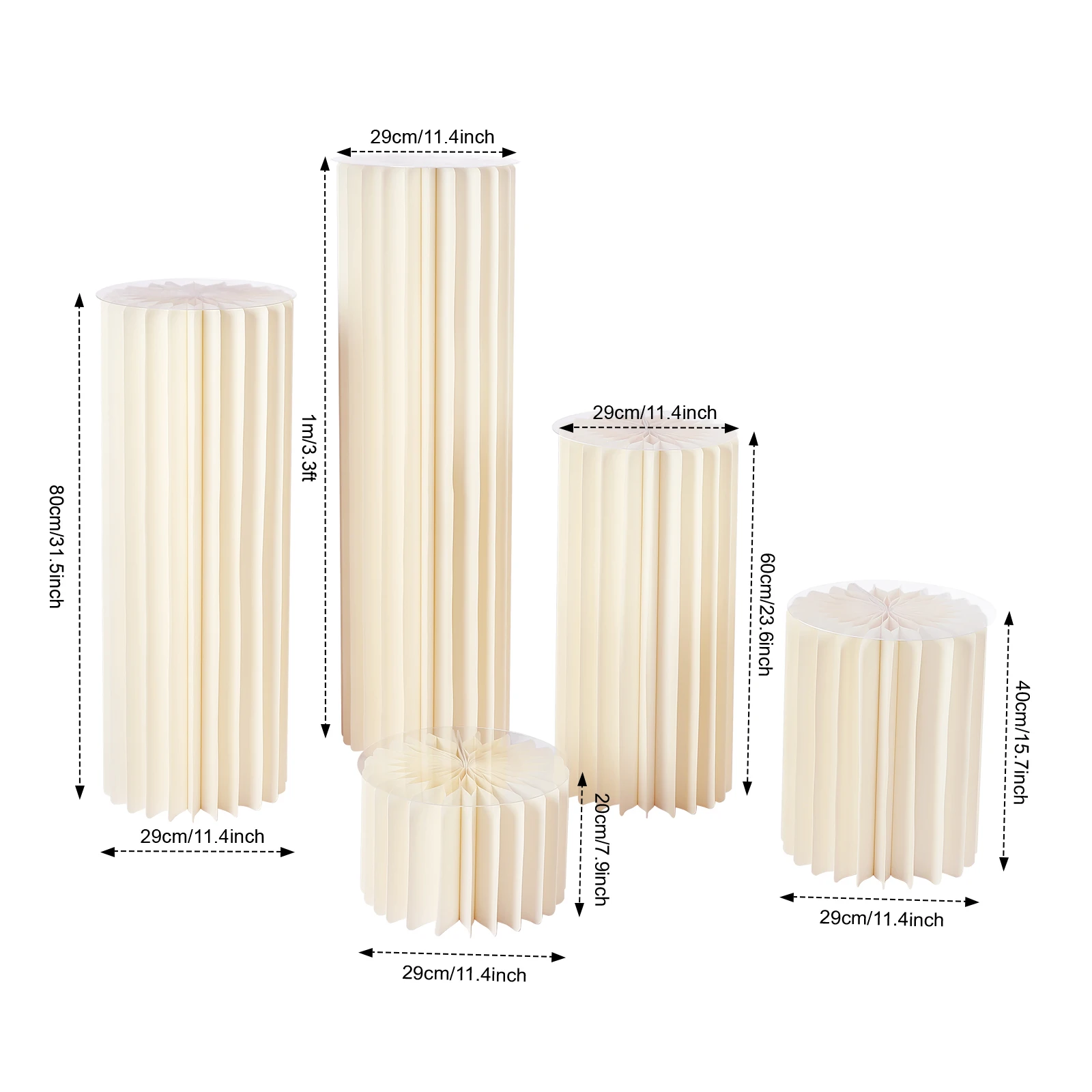 Flower Display Stand Party White Cylinder Pedestal Stands Set of 5, Reusable Cake Plinth Stand for Wedding Birthdays