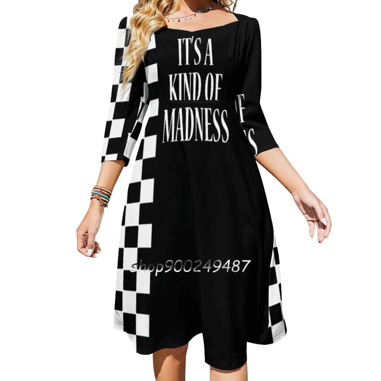 Its A Kind Of Madness Square Neck Dress Sweet Summer Dress Women Elegant Halter Print Dress Madness Ska 2 Two Tone 80S Eighties