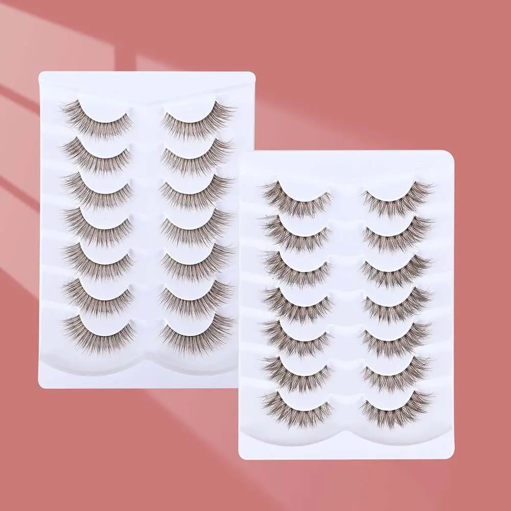 7 Pairs Simulation Eye Eyelashes Clear Stem Lashes Extension Brown False Lashes Lash Strips Reusable Cat Eye Faux Mink Lashes
