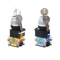22mm LA38-11Y2 LA38-11Y3 Electric Rotary Switch Knob 2/3 Position Selector Power with Key Switch Self-locking 1NO 1NC LA38-20Y3