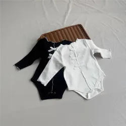 Newborn Baby Boy Girl Cotton Nordic Cute Bow Romper Infant Toddler Solid Long Sleeve Jumpsuit Spring Autumn Baby Clothes 3M-18M