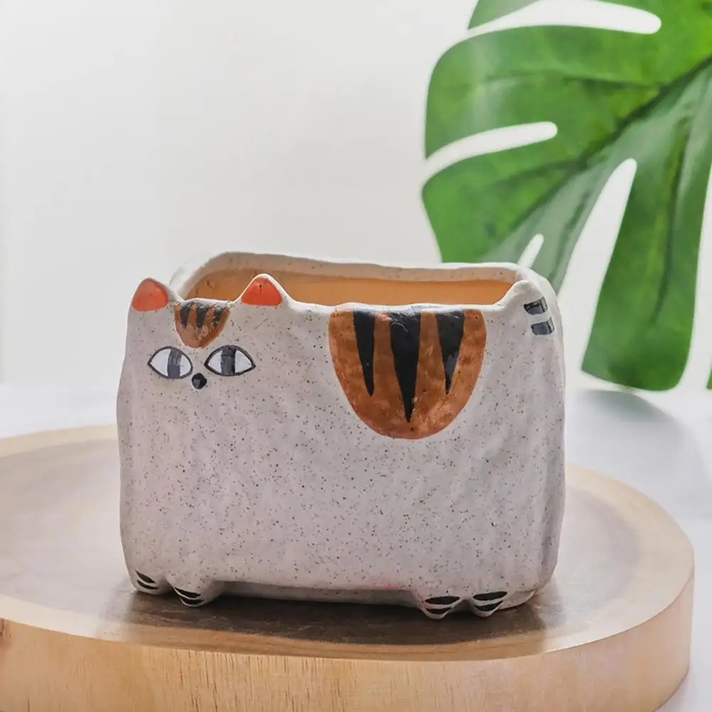 Drainage Hole Pot Cute Cat Planter Ceramic Flowerpot with Drainage Hole Cartoon Kitty Garden Pot for Succulents Indoor for Plant
