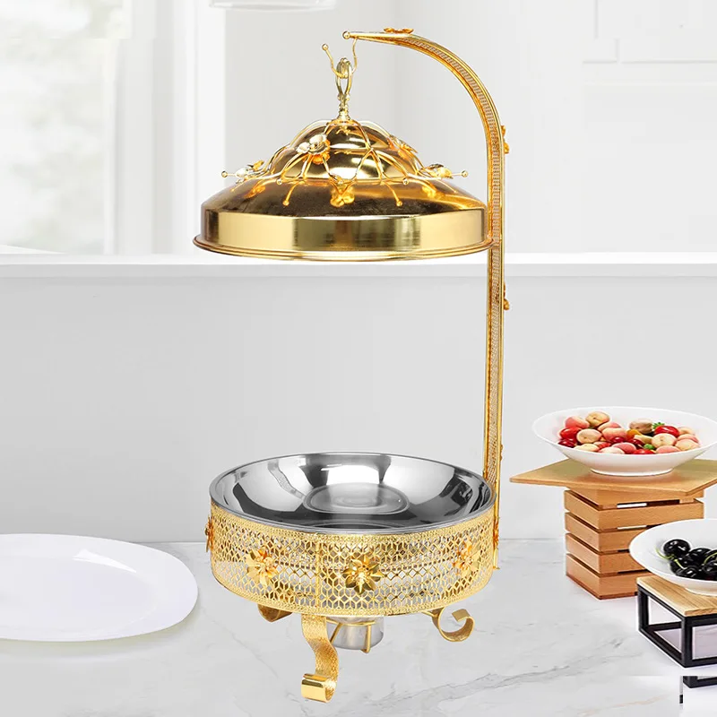 Golden tableware buffet stove, multi-functional alcohol heating wrought iron food insulation stove, four in one box.