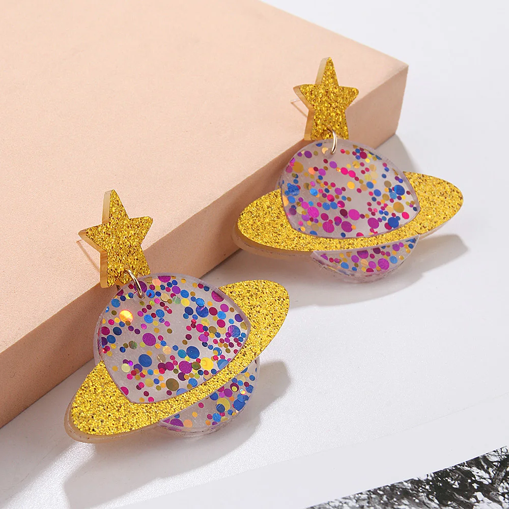 Pendientes colgantes de planeta exagerados, sistema Solar colorido, pendiente de gota acrílico, regalos espaciales para profesores de vacaciones para mujeres y niñas
