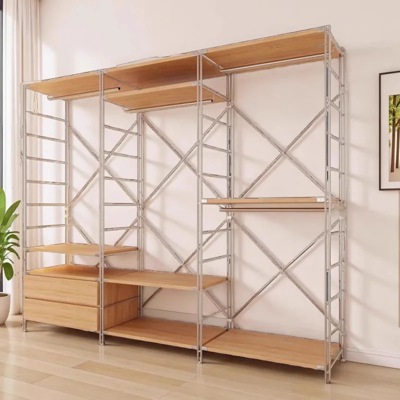 Open wardrobe hanger living room floor-to-ceiling Japanese simple storage rack step wardrobe combination