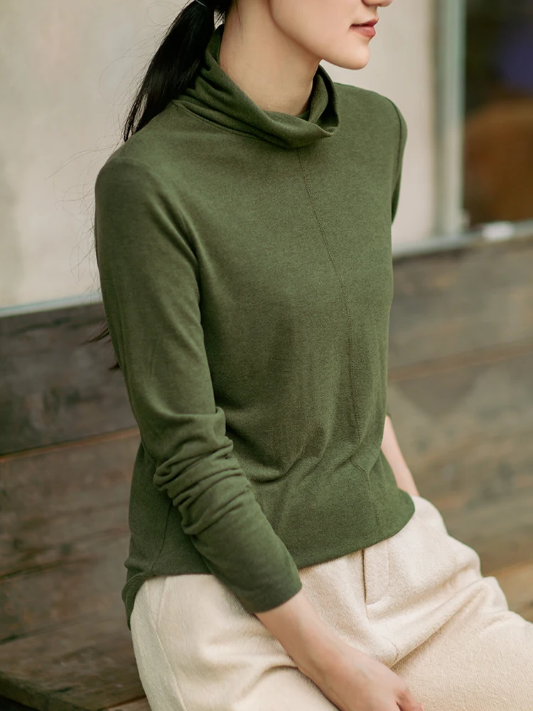 

Warm Double-Faced Fce Base irt S79 by Wang Cheng Winter High Collar Soft Skin-Friendly Long Sve T-irt for Women