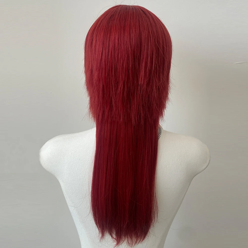 Synthetic Long Straight Red Women and Men Wig Mullet Head Layered Wolf Tail Fluffy Wig for Lolita Cosplay Daily Party