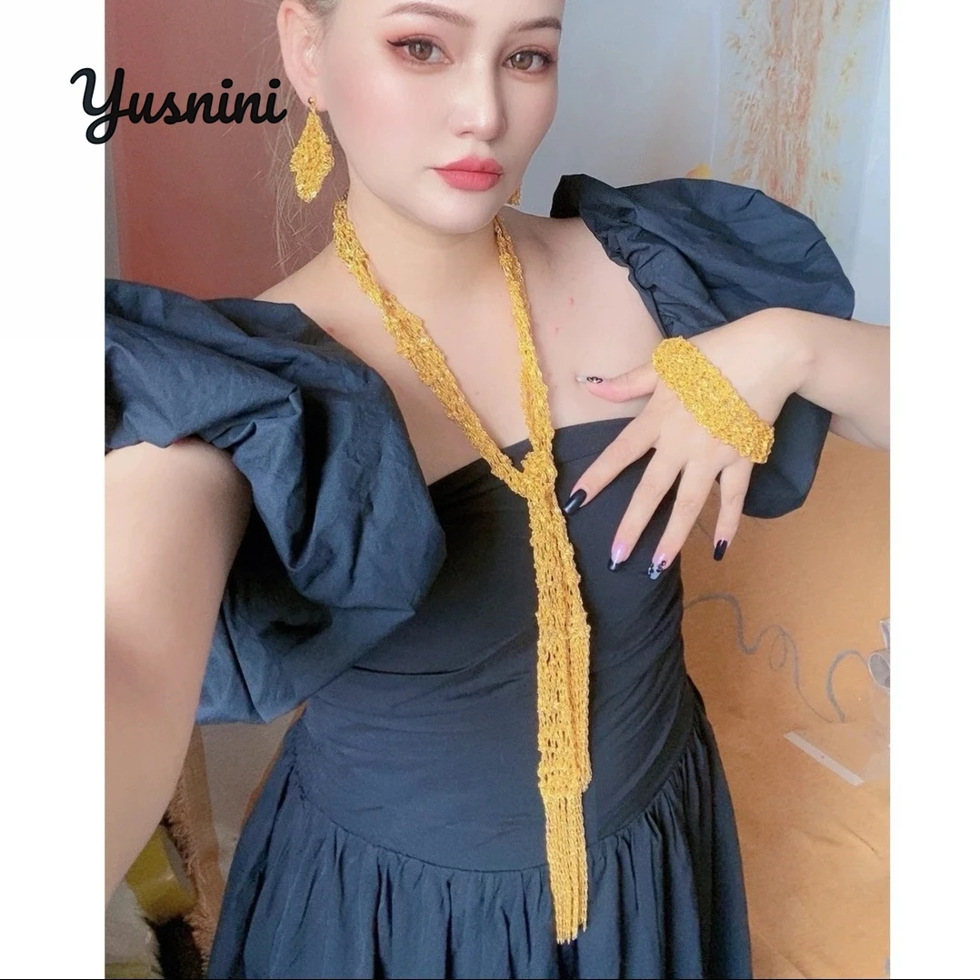 

New Dubai 24K Gold Plated Necklace Earrings Bracelets High end Wedding Party Jewelry Set A Holiday Gift for Women YY10825