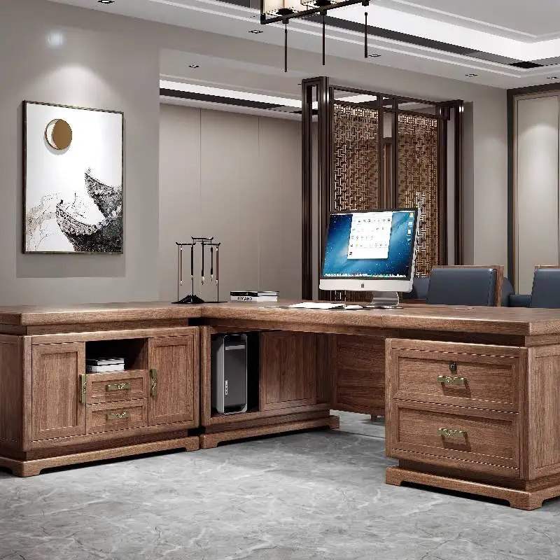 Bruin opbergruimte Executive bureau Moderne luxe grote lades Computerbureau Staande verstelbare Scrivania werkstationtafel