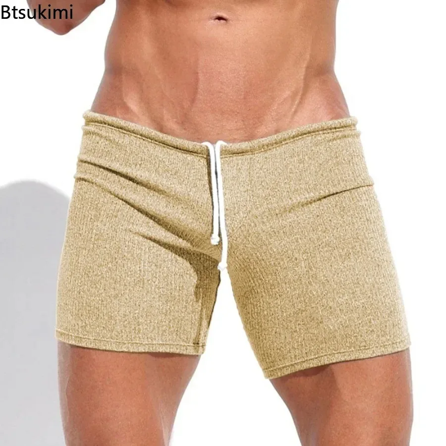Summer Fashion Pinstripe Solid Casual Shorts for Men Slim Drawstring Sport Fitness Short Pants Men Beach Holiday Surfing Shorts