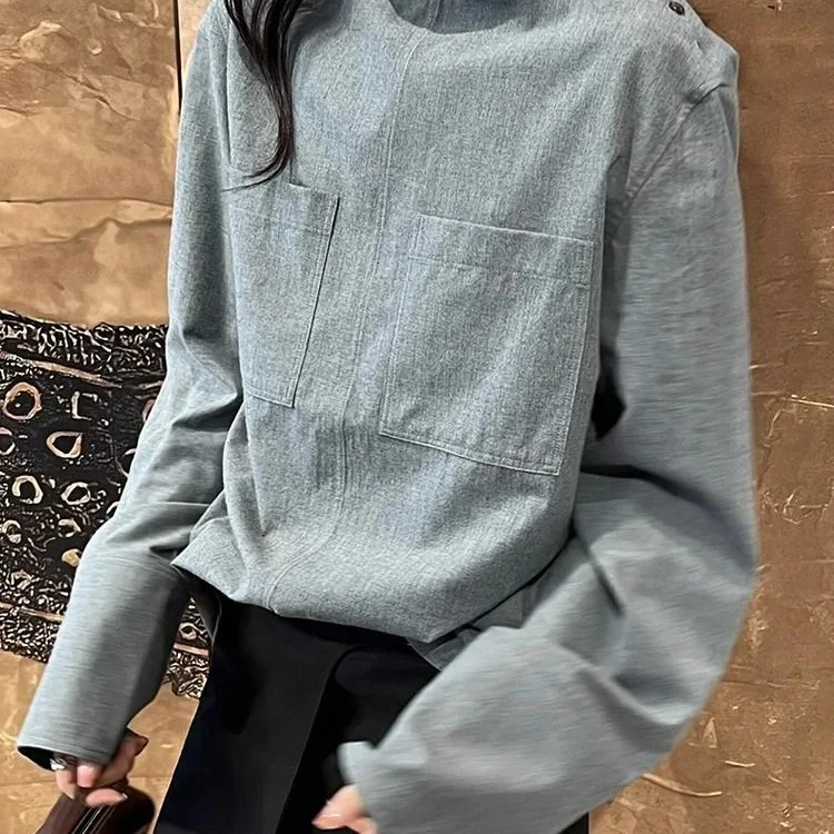 

Весенняя модная женская рубашка с длинным рукавом и французским воротником-стойкой, эксклюзивный дизайн