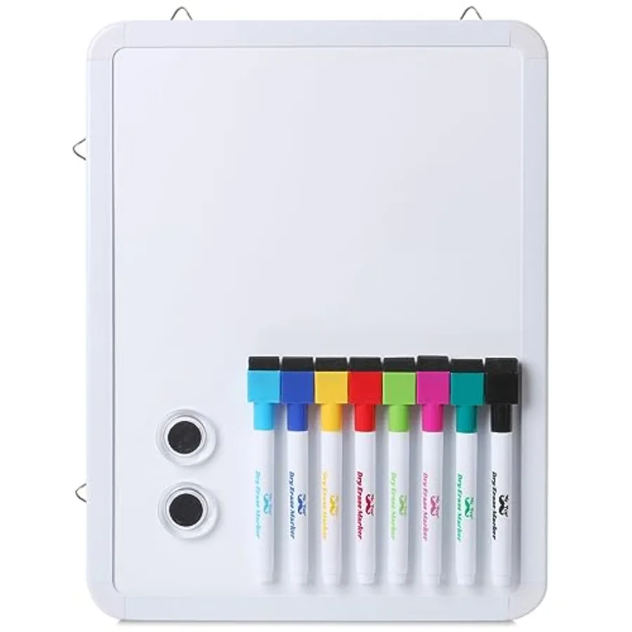 Small Dry Erase Board, 12.5x9.5 Inch board with 8 Fine Point Dry Erase Markers and 2 Board Magnets, Magnetic Small Board for St