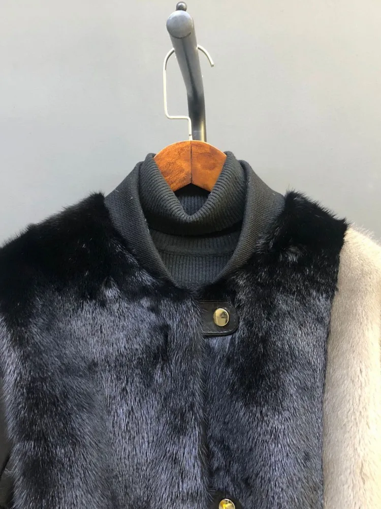 Moda inverno donna pelle bovina vera pelle impiombata vera pelliccia di visone giacca vintage o collo monopetto allentato piumino d'oca