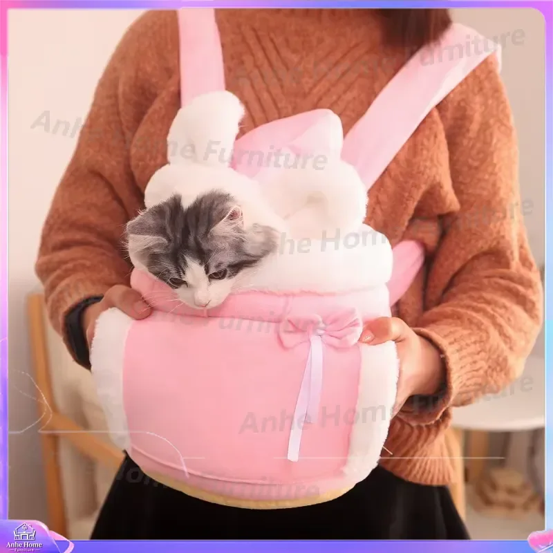 Cute Cat Plush Backpack Short Warm Outdoor Bag Kawaii School Rucksack for Women Girls Kids Fashion Animal Shoulder Bag Gift