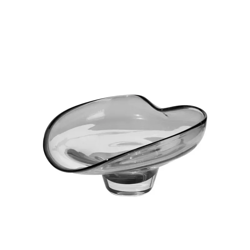 Modern Gray Tall Glass Fruit Plate Elegant Home Decor for Dining Table Coffee Centerpiece Dried Snack Storage Bowl Ornament