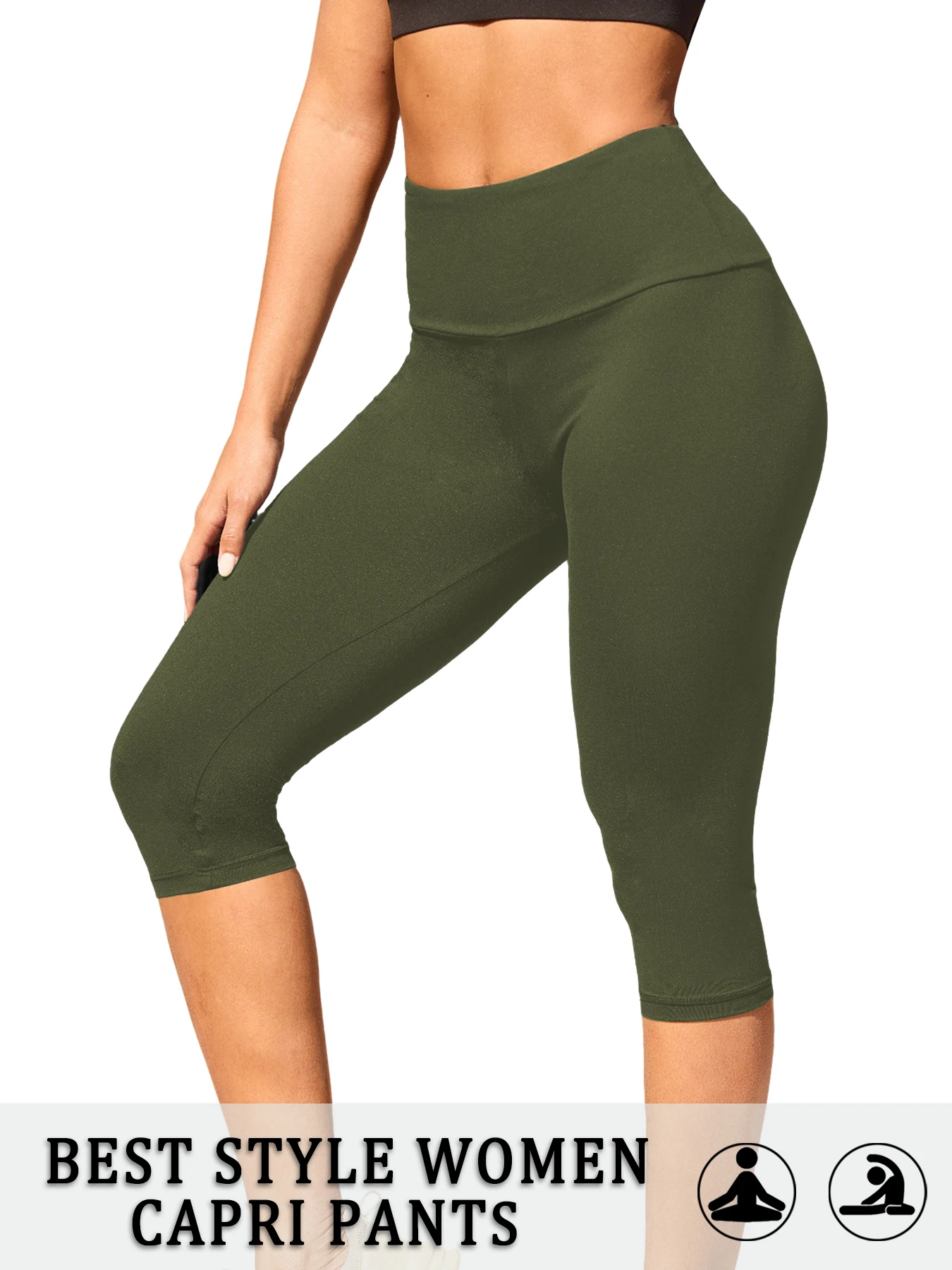 Damen High-Waist Caprihose, superweich, nicht durchsichtig, für Workout, Yoga, Laufen, Sport, Push-up, Fitness-Leggings – Detail 11