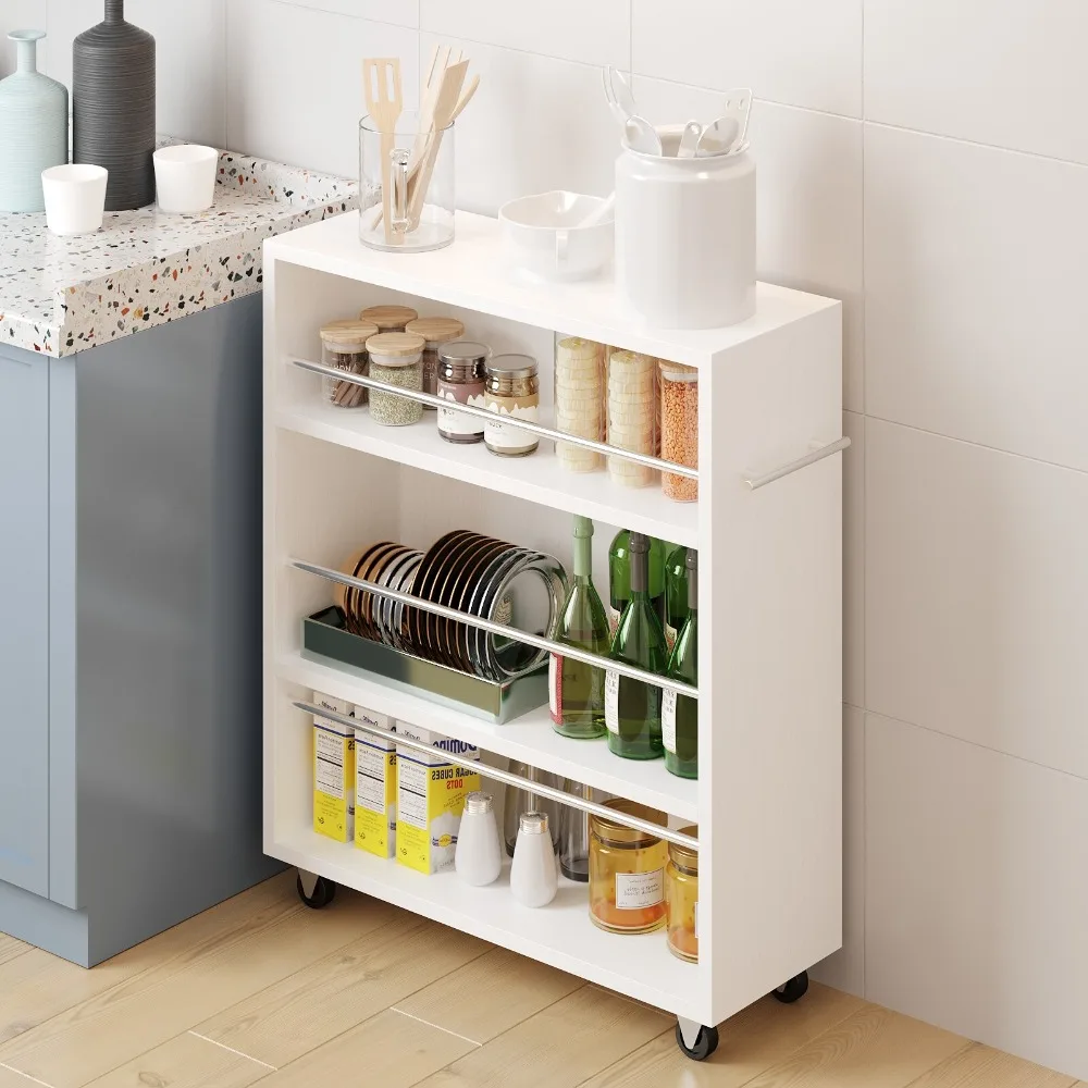 

Slim Storage Cart Rolling Side Cabinet Afjustable Shelf Narrow Corner Organizer