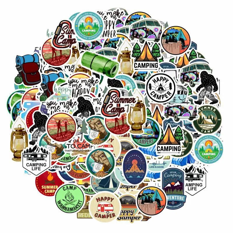 10/30/50pcs Camping Stickers Waterproof Skateboard Motorcycle Guitar Luggage Laptop Bicycle Sticker Kids Toys