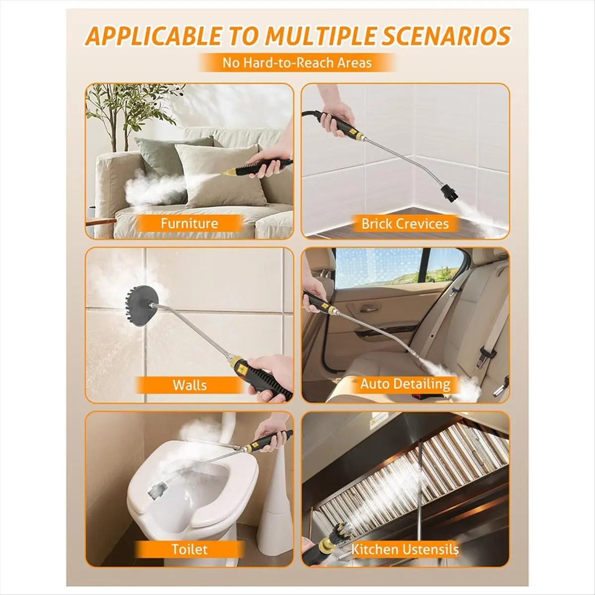 belong Handheld Multi-Surface Steam Cleaner with Accessories,1500W Touch Screen 6Levels Adjustable,for Home Kitchen Auto Car EU