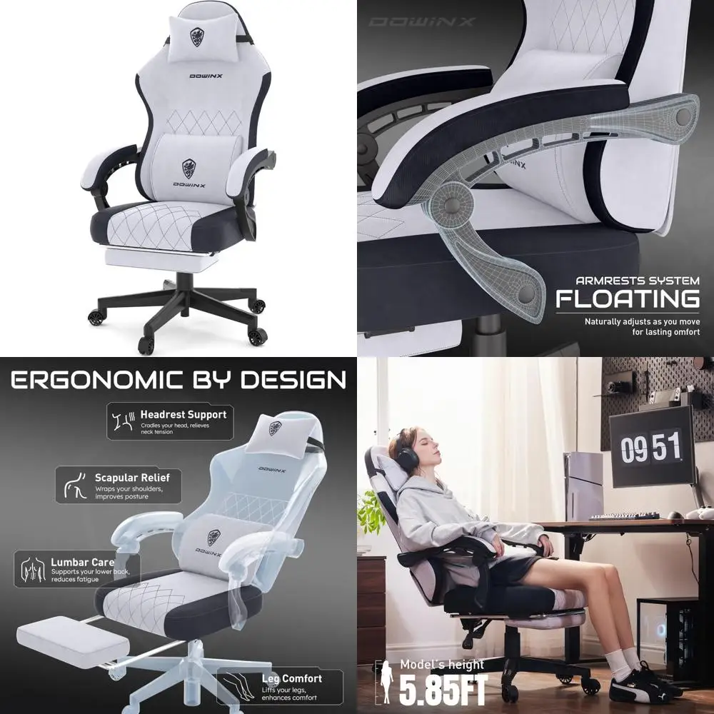 

Эргономичное тканевое игровое кресло для взрослых с карманной пружинной подушкой, поясничной поддержкой и функциями массажа