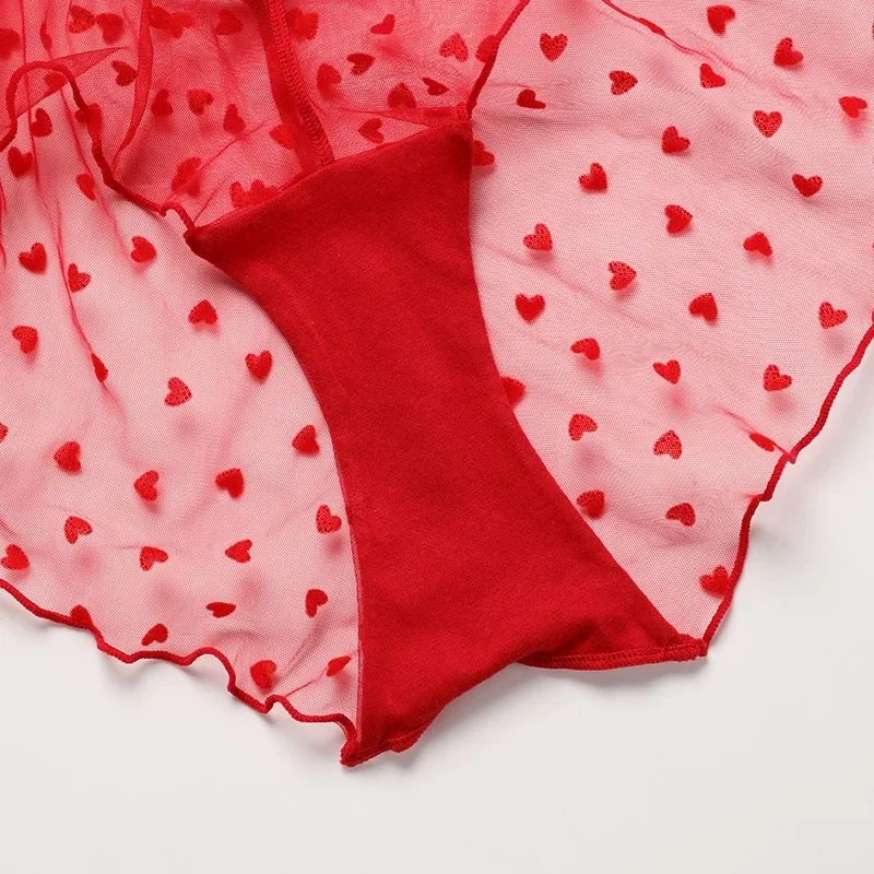 Bowknot Mesh Transparent Sexy Women\'s Underwear Red Lace Ruffle Christmas Panties Cotton Briefs