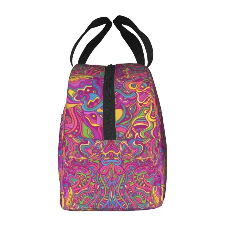 Custom Stylish Psychedelic Art Filigree Lunch Bag Women Warm Cooler Insulated Lunch Box for Adult Office