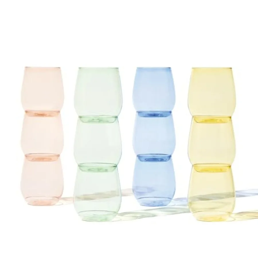 

POP 14oz Vino - Color Series SET OF 12, Premium Quality, Recyclable, Unbreakable and Crystal Plastic Wine Glasses