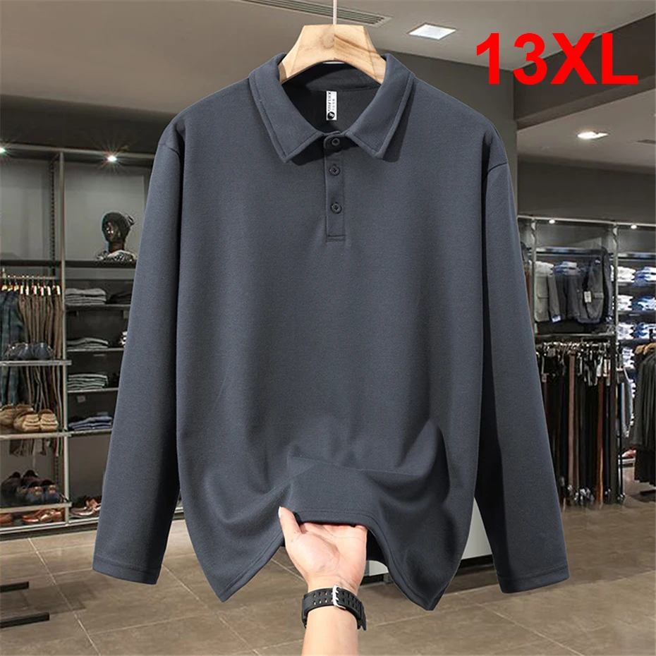 

Мужские рубашки поло больших размеров 10XL, 12XL, 13XL с длинным рукавом, весенне-осенние, модные, повседневные, однотонные