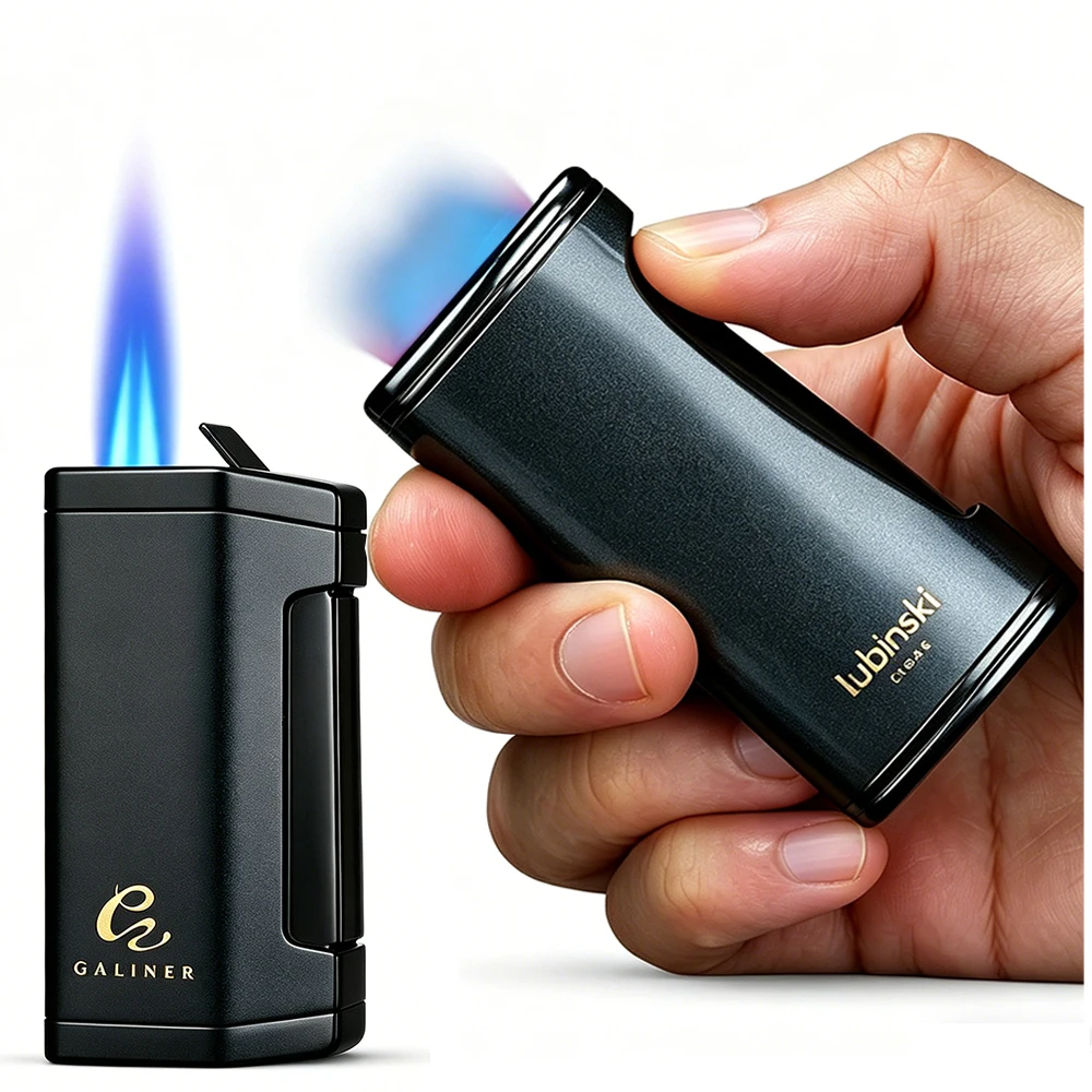 

Metal Luxury Cigar Lighter Butane Gas Portable With Punch Cigar Lighter Windproof Lighting Tool