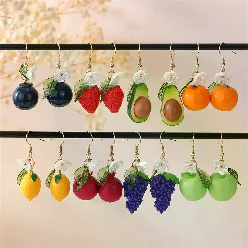 Cute Fruit Flower Leaf Earrings Blueberry Lemon Orange Grape Strawberry Pomegranate Earrings Women Fashion Jewelry Gifts Fresh