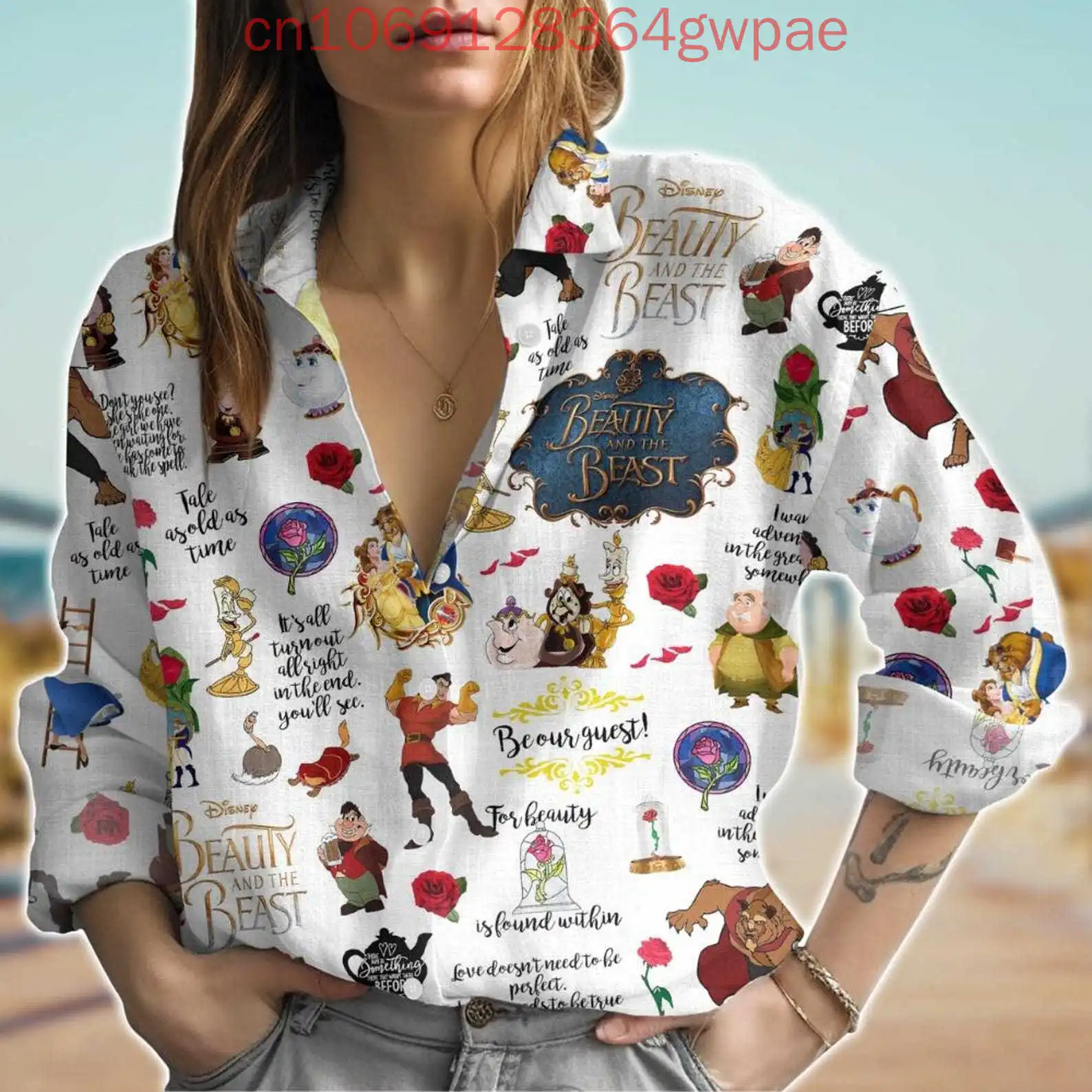 

Disney Beauty and the Beast Women's Blouses Shirt Casual Long Sleeve Shirt Princess Belle Summer Stylish Elegant Women Shirts