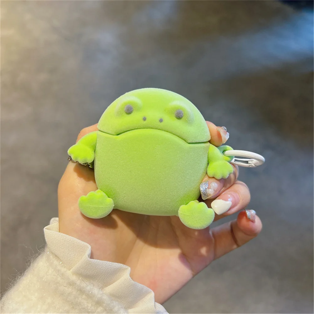 Earphone Case for Airpods 4 2024 Fluff Silicon Protect Cover for Apple Airpods pro 3 2  Bag Desk Decoration Cute Green Sad Frog