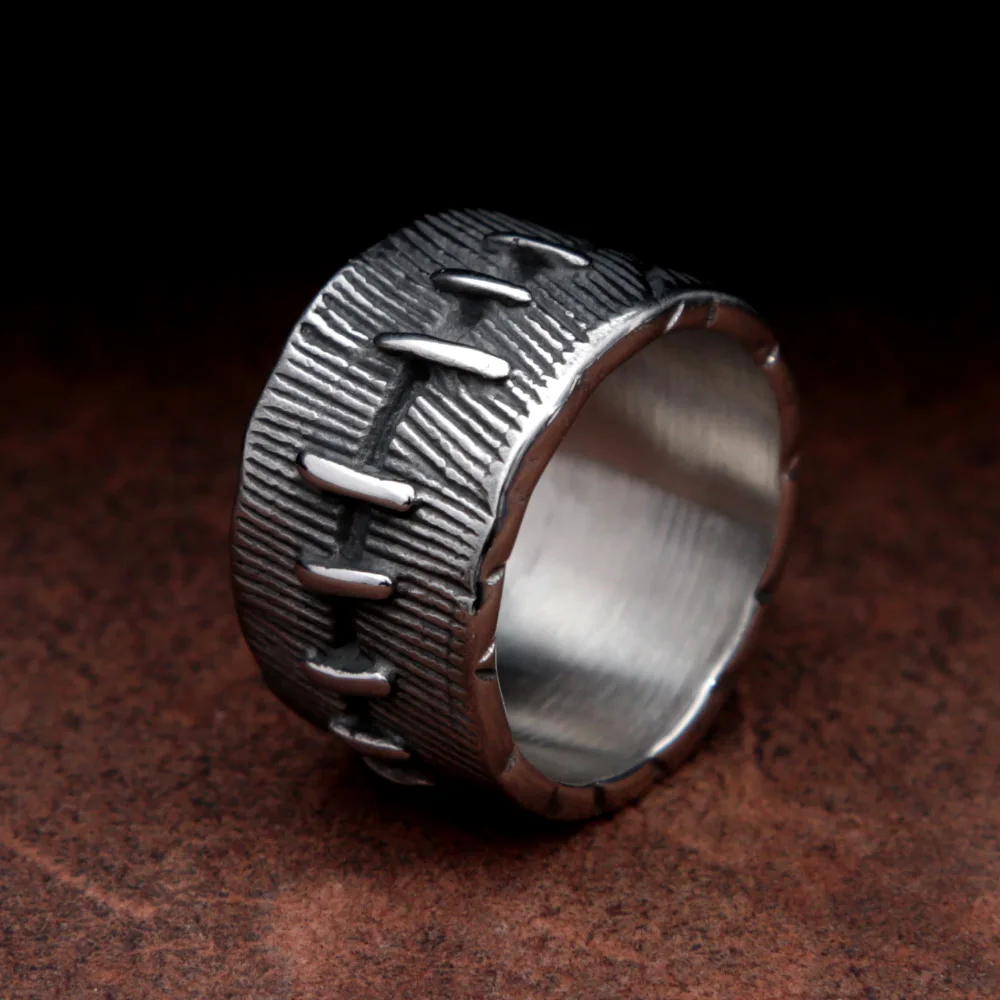 Fashion Mens Punk Biker Ring Creative Chimeric Suture Stainless Steel Rings for Women Vintage Gothic Jewelry Size 7 to Size 13