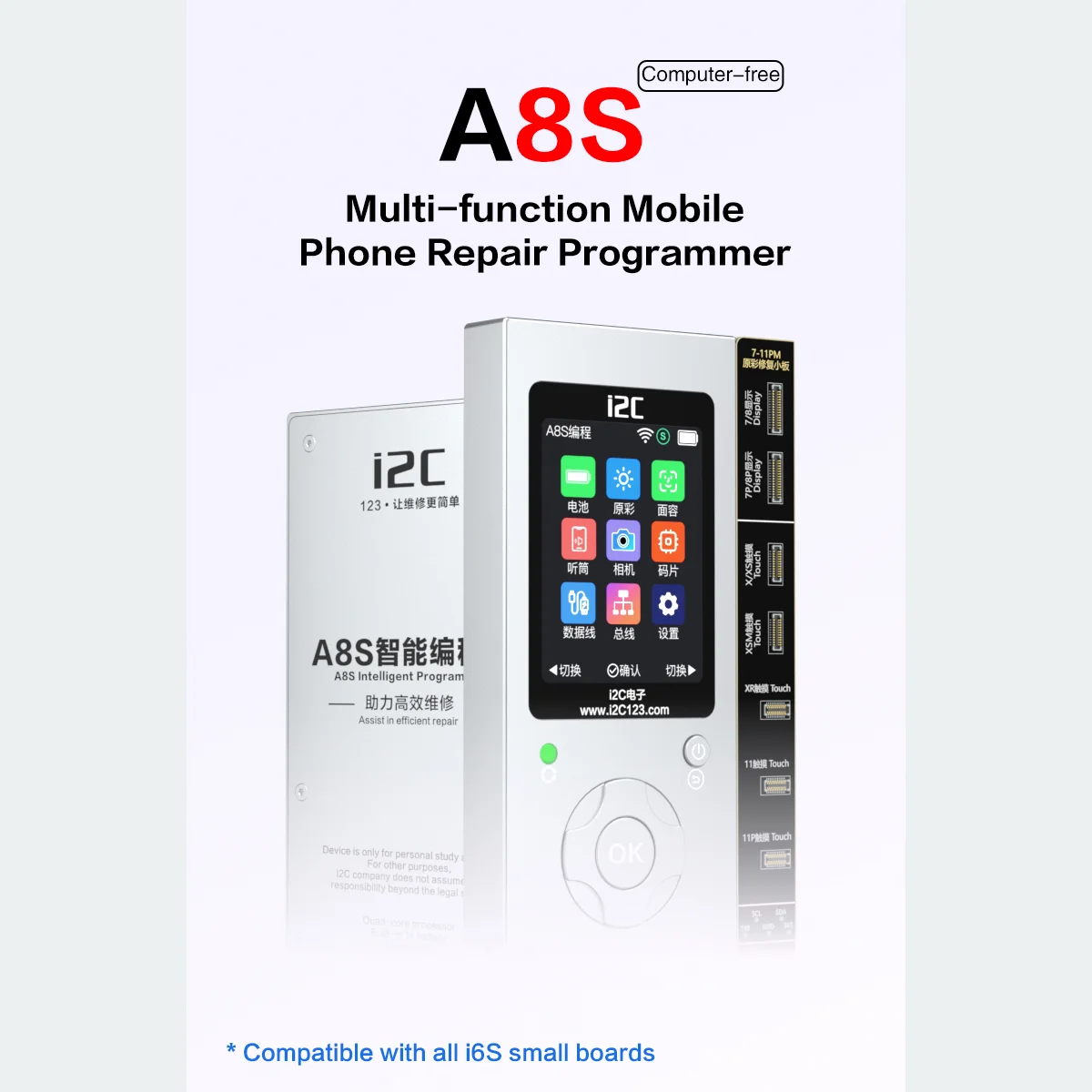 i2C A8S Intelligent Programmer for IPhone 6 -15 Pro Max Non-Removal Camera Pop-up Window Repair Face ID Battery True Tone Fix