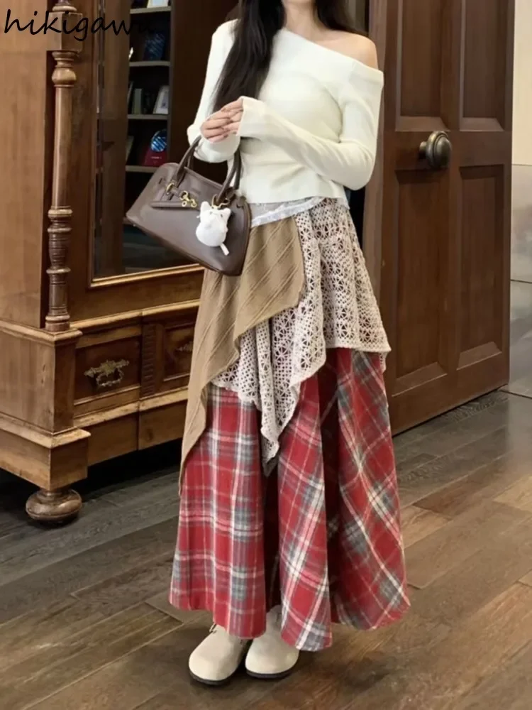 

Irregular Skirts Women Patchwork Contrast Color Plaid Jupe 2025 Faldas Mujer De Moda High Waist A-line Saia Casual Y2k Skirt