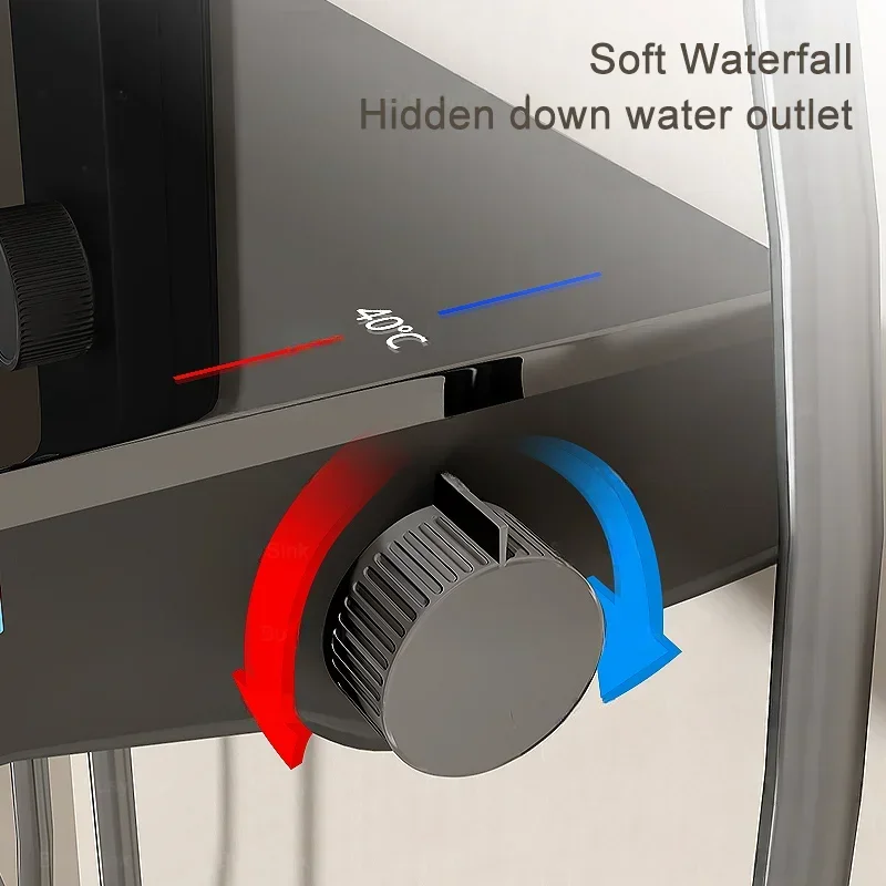 LED Digital Piano Shower Set Gray For Bathroom White Smart Tub Faucet Waterfall Shower System Rain Shower System