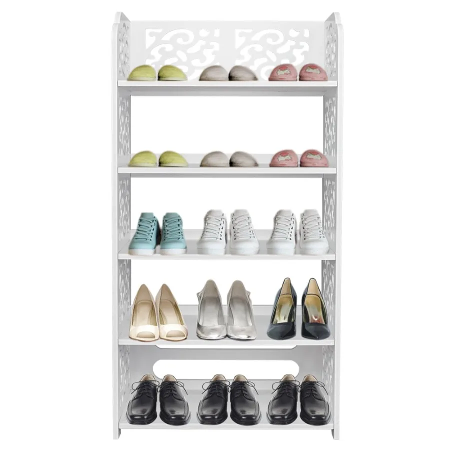 

5 Tiers Carved Shoe Rack Wood-plastic Board White